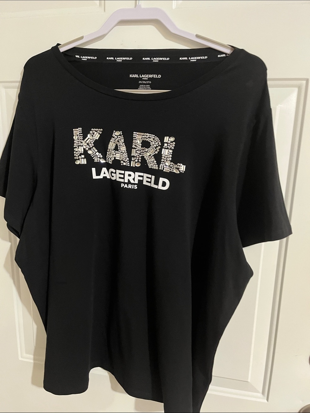 Karl Lagerfeld Black Short-Sleeve Tee with Embellished KARL Logo